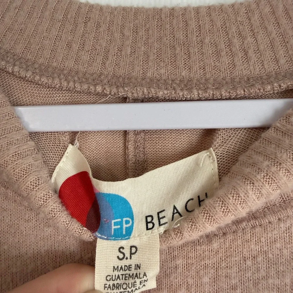 Free People Beach TGIF Sweater Long Balloon Sleeve Stretch Tan Blush Pink Small